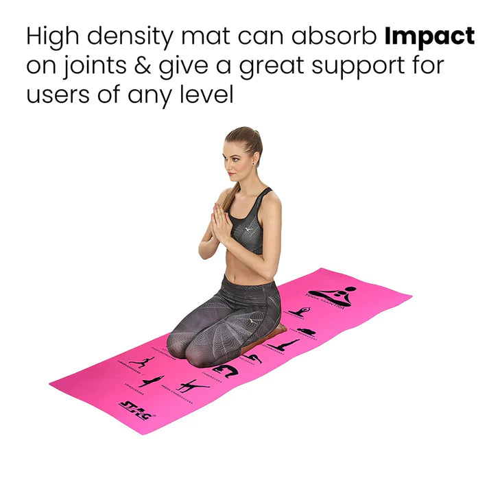 Stag Yoga Mantra Asana Pink Mat With Strap, 6MM Thickness