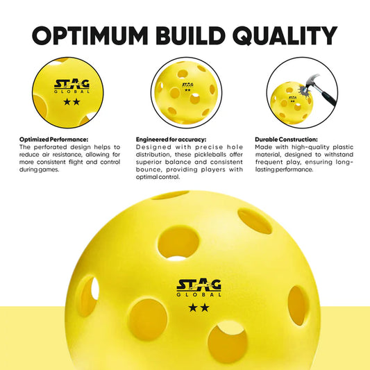 Stag Global Pickleball | Outdoor Pickleball | Perfectly Balanced | High Bounce Durable Ball | Ideal for All Skill Levels