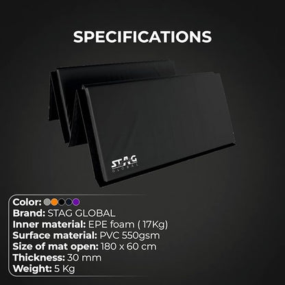 STAG Multi-Purpose Foldable Fitness MAT 180 CM X 60 CM X 20 MM | Use as Tumbling mat, Gymnastics mat, Crash pad | Thick Foam | for Both Men and Women