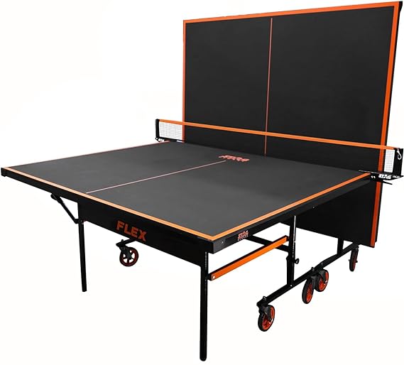 Stag Global Flex Table Tennis Table Black Top | Thickness 16mm With Net Set, Table Cover, 2 Racquets And 6 Balls Features Quick Assembly And Play Back Mode