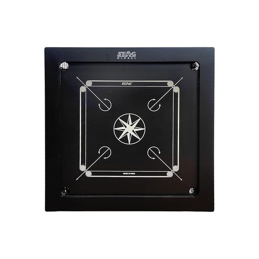 Stag Global Professional Black Carrom Board | with 9 Neon Orange & 9 Neon Green Carrom Coins, and a Striker (Without Wheel)