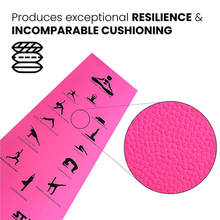 Stag Yoga Mantra Asana Pink Mat With Strap, 6MM Thickness