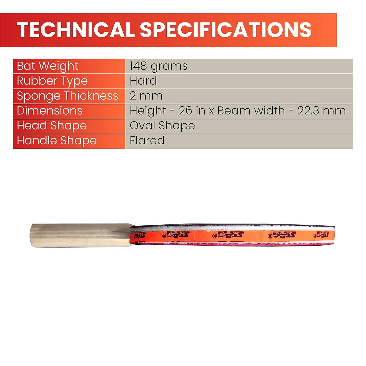 STAG GLOBAL 2 Star Table Tennis Racket | 190 Grams | Beginner | Ergonomic Handle & Grip | High Spin & Control