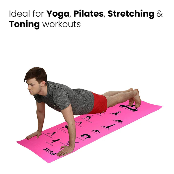 Stag Yoga Mantra Asana Pink Mat With Strap, 6MM Thickness