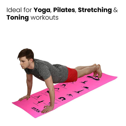 Stag Yoga Mantra Asana Pink Mat With Strap, 6MM Thickness