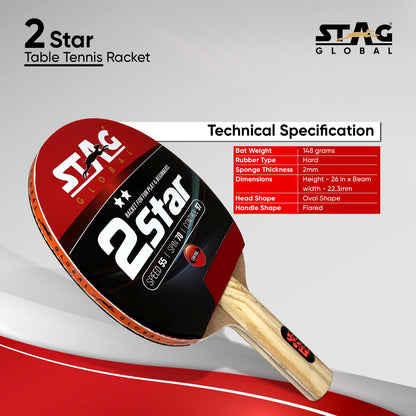 STAG GLOBAL 2 Star Table Tennis Racket | 190 Grams | Beginner | Ergonomic Handle & Grip | High Spin & Control