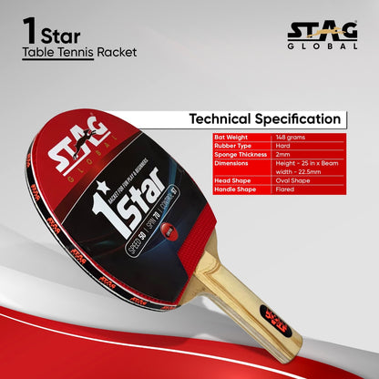 STAG GLOBAL 1 Star Table Tennis Racket | Speed 50 | Spin 70 |  Control 97 | Wooden Handle|