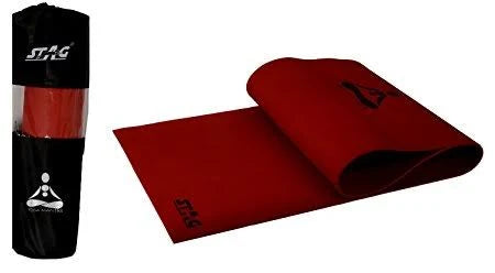 Stag Yoga Mantra Plain Red Mat With Strap, 6MM Thickness