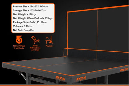 Stag Table Tennis Table 1000DE-X 25mm Black