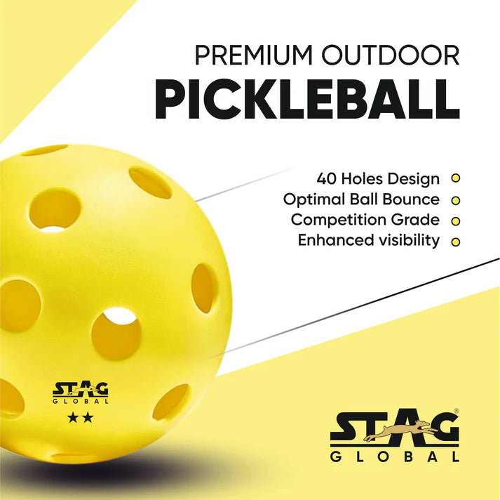Stag Global Pickleball | Outdoor Pickleball | Perfectly Balanced | High Bounce Durable Ball | Ideal for All Skill Levels