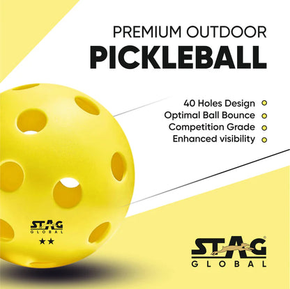 Stag Global Pickleball | Outdoor Pickleball | Perfectly Balanced | High Bounce Durable Ball | Ideal for All Skill Levels